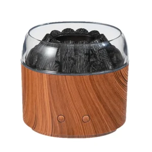 New Charcoal Wood Grain Aroma Diffuser, Ultrasonic Flame Aroma Diffuser, Atomizing Humidifier, Essential Oil Diffuser